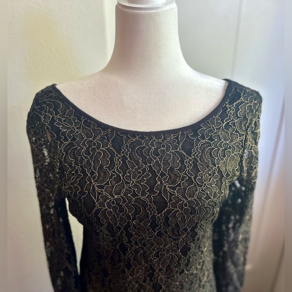 Gianna Bini black dress with a gold lace pattern- M - Picture 4 of 15